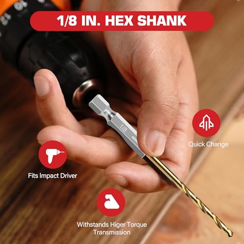 13PC 1/8" Titanium Coated Twist Hex Shank Drill Bit Set - size: 1/8-13pcs