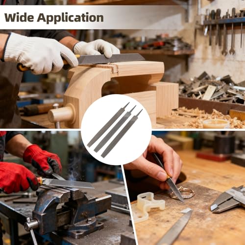 3 PCS 12 in Double-Cut Mill File Set, Steel Flat Files with Fine, Medium, and Coarse Teeth, Double-Sided Design with Side Edge Teeth for Metal Wood Plastic Finishing, Shaping, DIY Repair Work - size: 12inch,3PCS