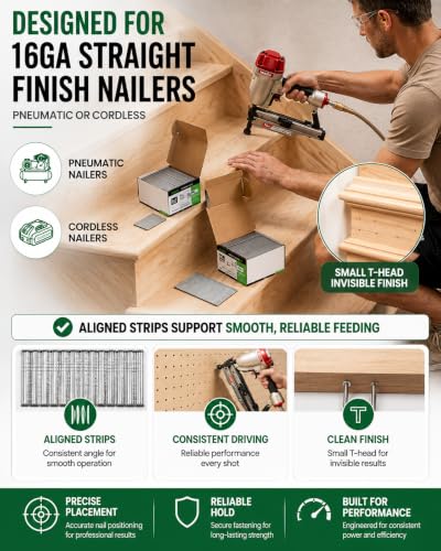 meite 16 Gauge Finish Nails 2 Inch Galvanized Straight T-Nails 2,500 PCS - size: 2" Length