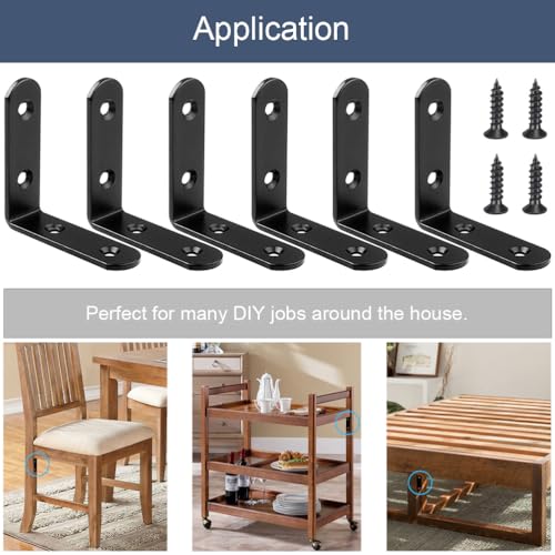 6 Pcs Black L Bracket Corner Braces Stainless Steel 65x65mm Heavy Duty Shelf Bracket for Wood, Shelves, 90 Degree Support Joint Right Angle Brackets - size: 6PCS-Black 65*65mm/ 2.5in