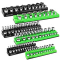 Magnetic Socket Organizer Set, 6-piece 1/4", 3/8", 1/2" SAE & Metric Sockets Holder, Drive Socket Trays, Storage Tool Box, Holding 143 Slots, Soft Rubber Covering Black Green Tools - style: 6PCS Green/Black