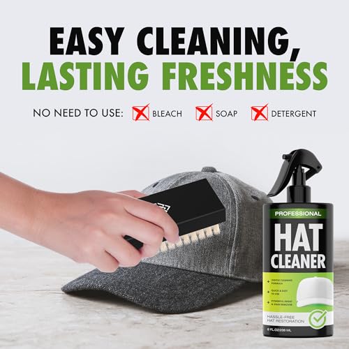 4-in-1 Professional Hat Cleaning Kit - Removes Dirt and Stains, Gentle Hat Cleaner for Baseball Caps, Fitted Cowboy, & Felt Hats, Complete Hat Cleaner with Hat Deodorizer, Brush & Microfiber Cloth
