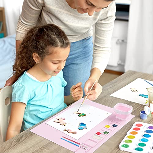 Silicone Painting Mat, Art Mat with Cup, Craft Paint Brush Cleaner Tool - color: Pink