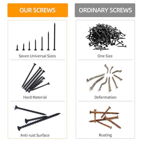 170-Piece Screw Assortment Kit, Multi-Size Phillips Flat Head Black Wood Screws for Home Repair and Furniture Assembly - size: Multi-Size
