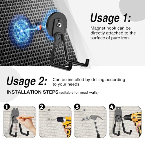 Heavy Duty Storage Magnetic Utility Hooks Large Garage Strong Extra Magnet Hooks Hanger with Anti-Slip Coating Heavy Duty Magnetic Hooks for Hanging Power Dril Garage Garden Tools 2 Pack Black - color: 2.6in Magnet-2 Pack-Black