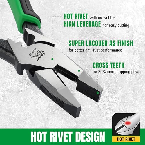 SK 9.5-Inch Linesman Pliers, Laser Hardened Cutting Edges, Cross Teeth - style: 9.5in Linesman Pliers