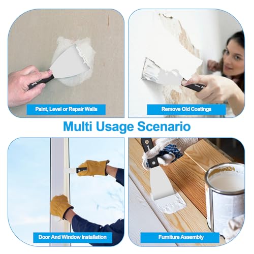 weiwei Carbon Stainless Steel Putty Knife Set, 7 PCS Spackle Knife with Storage Bag Sturdy Putty Scraper Knives Drywall Tools for Craftsman Wall Paint Repair Smoothing (1", 1.5", 2", 2.5", 3", 4", 5")