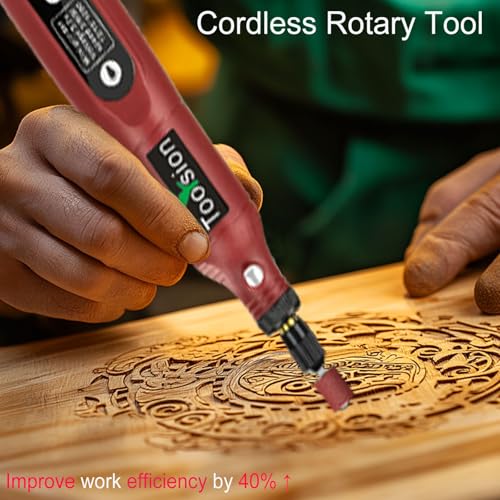 Mini Cordless Rotary Tool,45 PCS Accessories and USB C Charging and 3.7V 2.0Ah rechargeable battery pack rotary tool kit,5-speed for sanding,engraving,polishing,cutting, Diy Crafts（red）