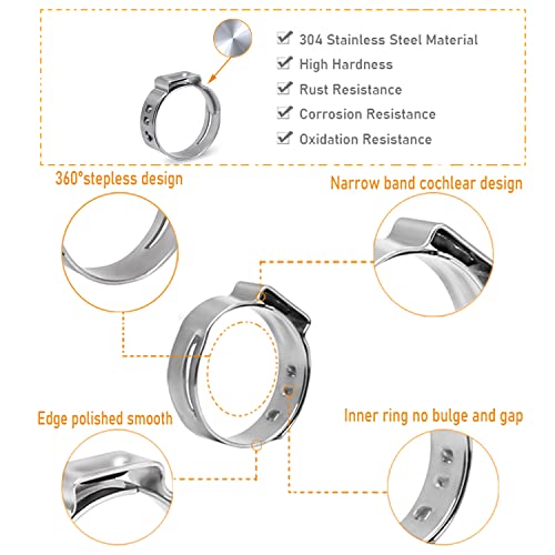 AKIHISA 180 PCS Single Ear Hose Clamps, 12 Sizes 5.3-33.1mm Crimp Hose Clamps with Ear Clamps Pincer, 304 Stainless Steel Crimp Pinch Fitting Tools Kit - size: 180Pcs (5.3-33.1mm)