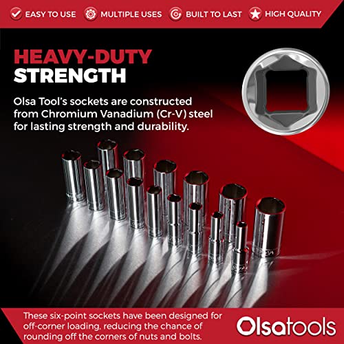 Olsa Tools 1/2-Inch Drive SAE Deep Socket Set - 18pc - color: Sae Deep, size: 15pc, 1/2-Inch Drive