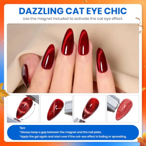 Beetles Fall Gel Nail Polish Colors Set - Red Yellow Cat Eye Gel Polish | 20 Colors Brown Green Soak Off Uv Manicure Kit with Base Glossy Matte Top Coat & Magnet Gift for Women - color: 0-0 Amber Twilight