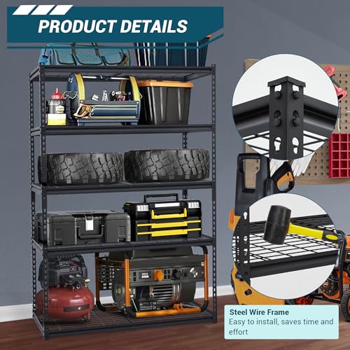 60x24x78 Inch Garage Shelving Heavy Duty, Storage Shelves 2500Lbs Capacity, Adjustable Metal Shelving Unit, 5 Tier Industrial Shelves for Basement Workshop - size: 60 x 24 x 78 inches