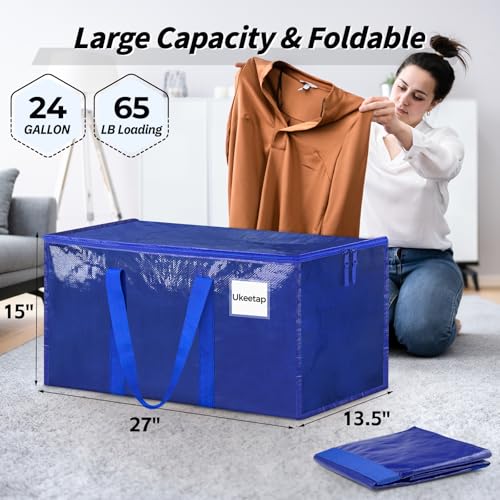 ukeetap 8 Pack Extra Large Clothes Storage Bins with Lids, Moving Bags,Blue - color: Blue, size: 8 Pack
