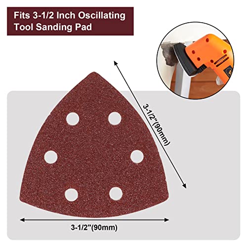 120 Pcs Triangle Sanding Pads, 60 Grits Detail Sander Sandpaper Hook and Loop Sanding Sheet,3.54"(90mm) Triangular Sandpaper for 3.5" Oscillating Multi Tool - size: 60 Grit, style: Hole