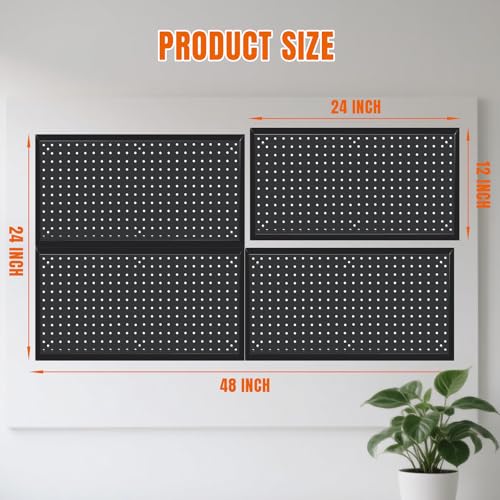 Jack Boss 48x24 Inch Metal Pegboard Wall Organizer, Black Pegboard Panels Tool Organizer Kit with Accessories Hooks and Bins, Peg Board Utility Tool Storage for Garage Workbench Shed