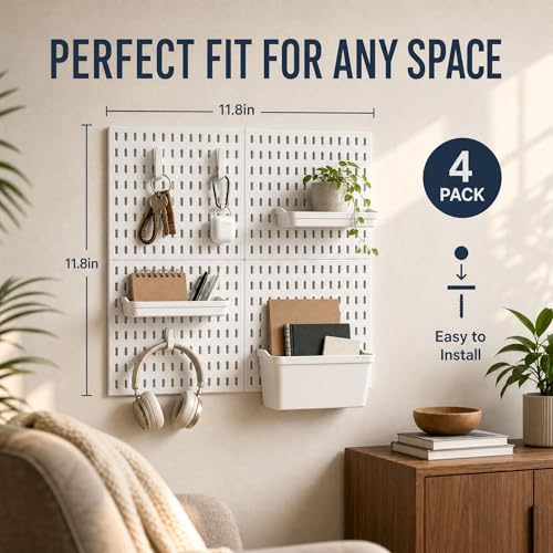AKTOP Plastic Peg Board Wall Organizer 4-Pack, 12"x12" Pegboard Kit, White - color: 12inch Pegboard Kit-White