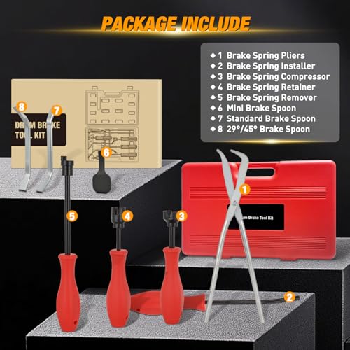 GOOACC 8PCS Drum Brake Tool Kit w Spring Pliers Adjustment Spoons Set Red - color: 8pc Brake Tool Red