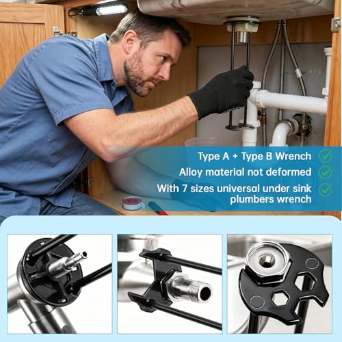 Basin Wrench and Broken Pipe Extractor Tool Set, Multifunctional Plumbing Faucet Wrench for Tight Spaces, Includes 2PCS Sink Wrench & Extractor Tool for 1/2" to 1" Damaged Faucet Bolts & Pipe Threads