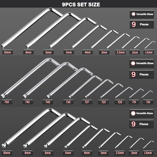 HAUTMEC 27-Piece 3-in-1 Allen Wrench Set, Metric Hex Key & Torx Star Wrench, Ball End & Drilled Tip, CR-V Steel L-Shape Tool Kit - style: 27PCS(Metric Hex Key & Star Wrench & Metric Ball Key)