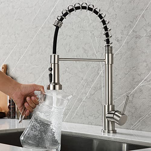 TIORIY Pull Down Spray Head Replacement - for Kitchen Faucet Sprayer Head with 15 Adapters, 3 Function Pull Out Faucet Spray Nozzle, Brushed Nickel - color: Brushed Nickel, style: Blade Spray