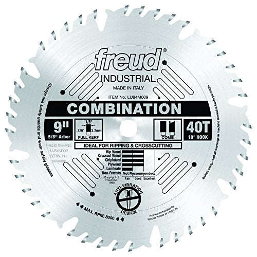 Freud LU84M009: 9" x 40T Combination Blade - style: 9-Inch 40 Tooth ATBF Combination Saw Blade with 5/8-Inch Arbor