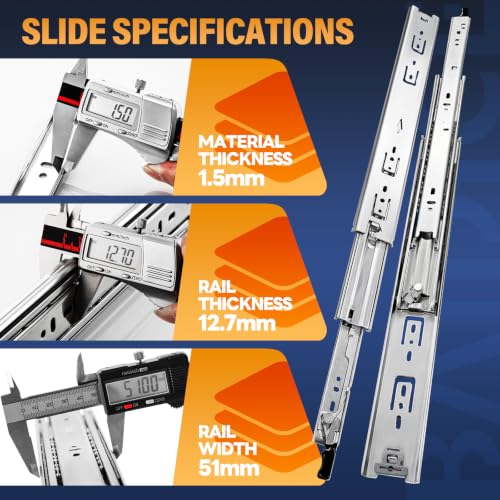 1 Pair Heavy Duty Locking Drawer Slides with Lock 12 14 16 18 20 22 24 26 28 30 32 34 36 38 40 Inch 150 lb Load Capacity Side Mount Full Extension Ball Bearing Rail Runner（with Lock,12 inch） - color: With Lock, size: 12 Inch