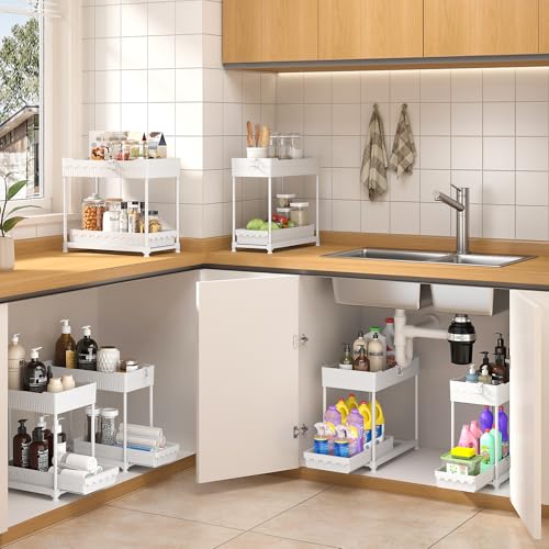 Sevenblue 3-Pack 2-Tier Under Sink Organizers with Sliding Drawers - color: White, size: 14.8 Inch