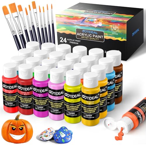 GOTIDEAL Acrylic Paint Set, 24 Colors (59ml, 2 oz), with Paint Brushes - color: 24 Colors (59ml)