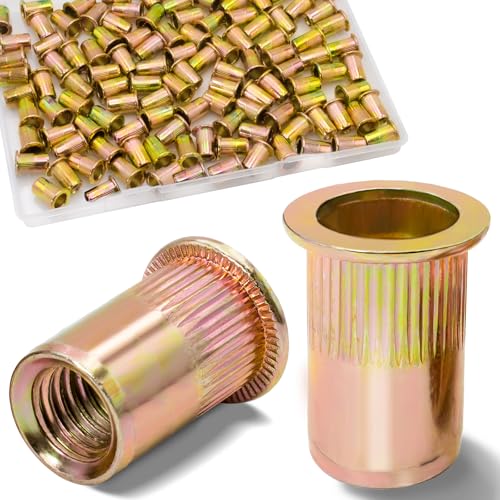 1/4-20 Rivet Nut,115Pcs Zinc Plated Threaded Inserts Rivnuts - color: Yellow, size: SAE 1/4"-20 - 115 Pcs