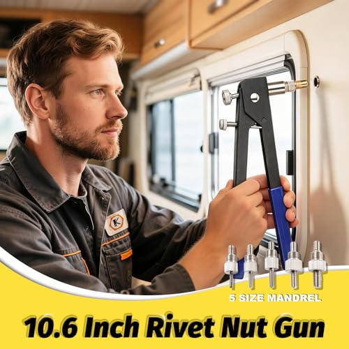 KADRICK Rivet Nuts Tool Kit with 560PCS Metric Threaded Rivets (M3 M4 M5 M6 M8), Heavy-Duty 16" Rivet Nut Gun with 5 Mandrels, Nutsert Tool Kit for Metal, Automotive, DIY Projects - size: Metric Tool Kit 560Pcs