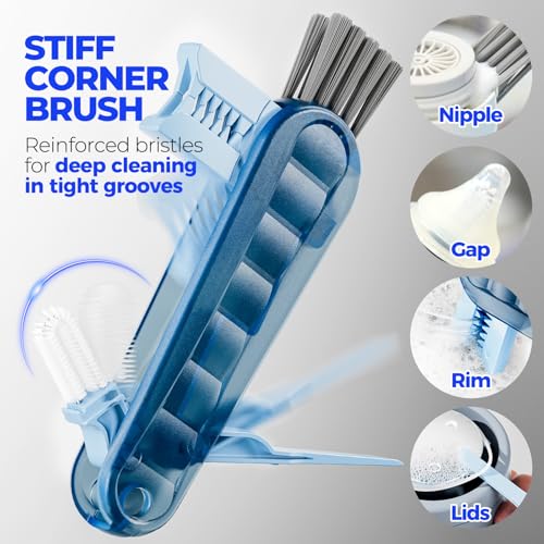 Holikme 6 Pack Bottle Brush Set, 14" Long Handle Stainless Steel Bottle Cleaner Brush, 3 Straw Brushes, 4-in-1 Bottle Cleaning Brush for Water Bottle, Baby Bottle, Blue&White - color: Blue&white, size: 6Pack