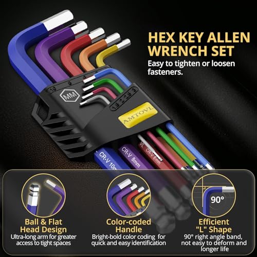 AMTOVL Hex Key Set, 9PCS Metric Allen Key Set, 1.5-10MM, Long Ball End - size: 9 PCS METRIC SET
