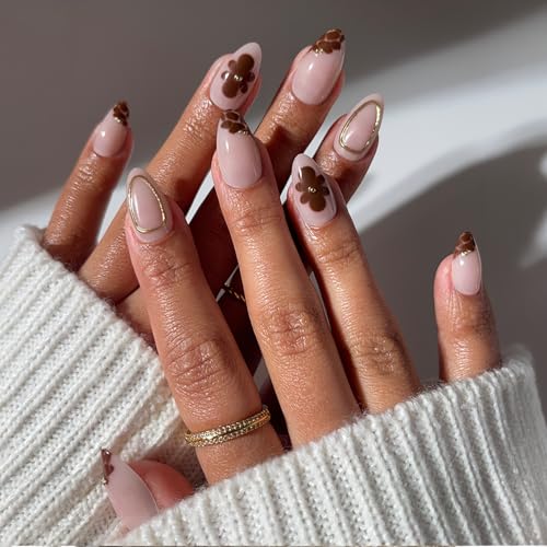 Glamnetic Press On Nails - Short Almond, Glossy Fake Nails 30 Pc Full Kit - color: 3Y - Sunbaked
