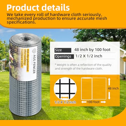 AggFencer Hardware Cloth 1/2 inch 48 x 100ft Chicken Wire Fencing - size: 1/2in 48in x 100ft