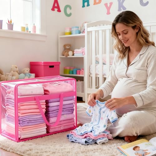 Blanket Storage Bags 4 Pack 60L Clothes Comforter Bedding Container Pink - color: C-Pink