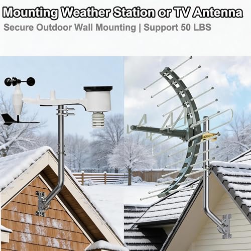 28" Heavy Duty Adjustable Antenna Wall Mount – 430 Stainless Steel J-Pole Solid Mast Bracket for Starlink (Adapter Required), TV Antennas, Weather Stations – 1.38" OD Pivot Base (Silver) - color: 28‘’ Long Wall Mount Silver