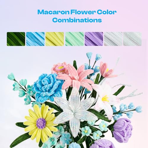 Caydo 700 Pieces Pipe Cleaner Flower Kit with 16 Flowers Videos, 7 Colors