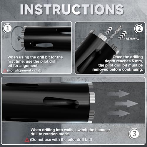 Diamond Core Drill Bit 3"(76mm) with Pilot Bit & Adapters (SDS Plus & Hex) – Upgraded Welded Segments, 8.6" Depth – for Concrete, Solid Brick, Hollow Brick, Masonry & More - size: (3"/76mm)
