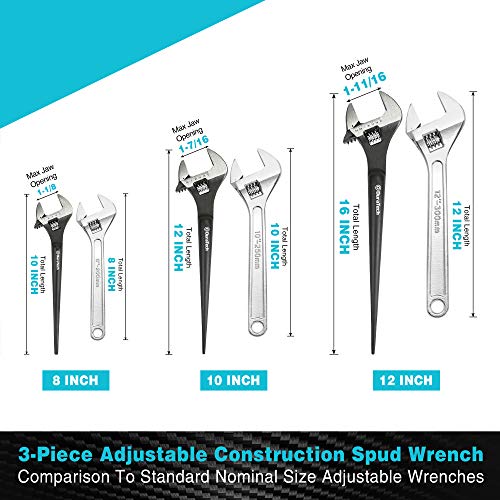 DURATECH 3-Piece Adjustable Construction Spud Wrench Set, 8, 10, 12-inch - size: 8-Inch, 10-Inch, 12-Inch
