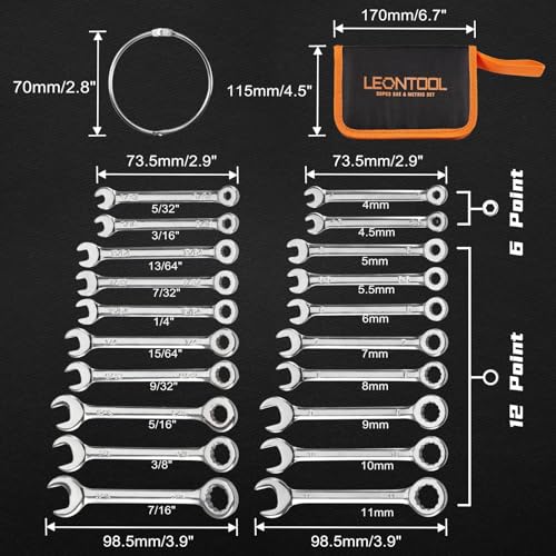 Mini Wrench Set Metric and SAE 20 Pcs - style: Metric and SAE