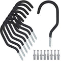 KURUI Large Heavy Duty Screw Hooks for Hanging Plants, Outdoor String Lights, Bike, 8 Pack Ceiling Hooks for Garage Organization and Storage, Black No Drill Wall Hangers - size: 5.7 Inch