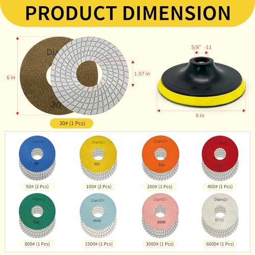 6 Inch Diamond Polishing Pads Tile Stone Diamond Sanding Pads Kit - size: 6-INCH