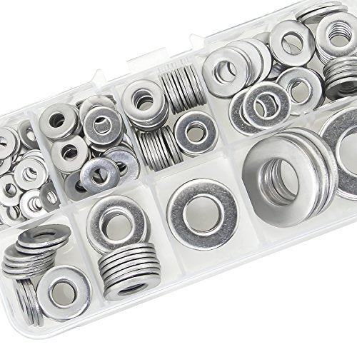 260 Pieces 8 Sizes Stainless Steel Flat Washers, 1/2 3/8 5/16 1/4 12# 10# 8# 6# Hardware Gasket Assortment Kit - size: Stainless Washers Kit (260 Pieces)