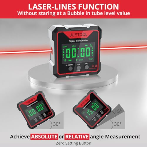 JUSTOOL Digital Angle Finder Magnetic Angle Gauge with Electronic Laser - color: Red