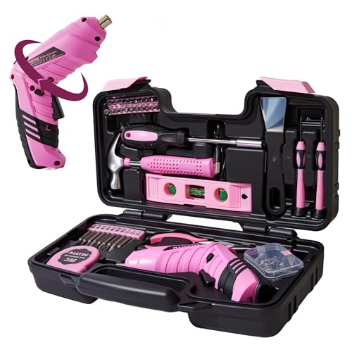 Pink Tool Set for Women,40-Pc Drill Set with Tool Box,Complete Home DIY Kit for Beginners, Crafting & Quick Fixes