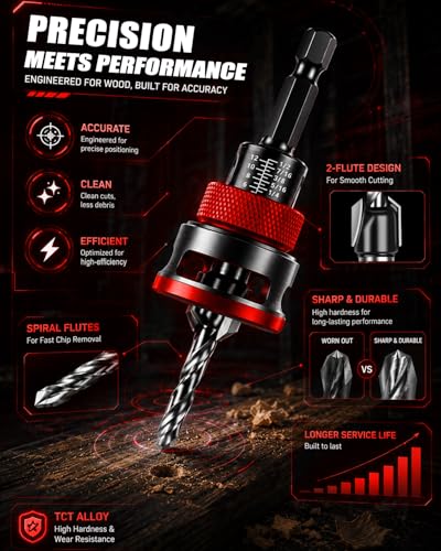9PCS Countersink Drill Bit Set with Adjustable Depth Stopper - color: Red, size: Standard - Manual Adjustment