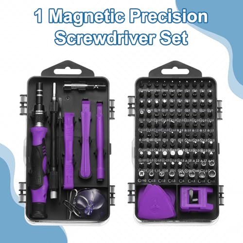 HARFINGTON 123 in 1 Magnetic Precision Screwdriver Set Electronics Repair Tools Kit with 96 Bits Flexible Shaft and Extension Rod for Cellphone Game Console Laptop PC Computer Camera, Purple - color: Purple