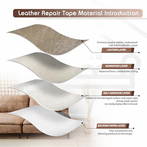 KING MOUNTAIN Leather Repair Patch,4 x 63 Inches self Adhesive Leather Repair Tape for Damaged Leather Furniture, Sofa Seating,Car Seats, Leather Goods（Khaki） - color: Khaki, size: 4" x 63"
