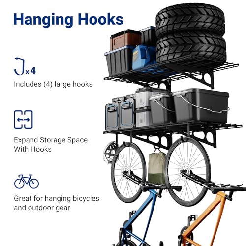 FLEXIMOUNTS 2-Pack 2x4ft Garage Shelving with Hooks, 600lbs Load, Black - color: Black, size: 2 pack-2x4 ft w/hooks