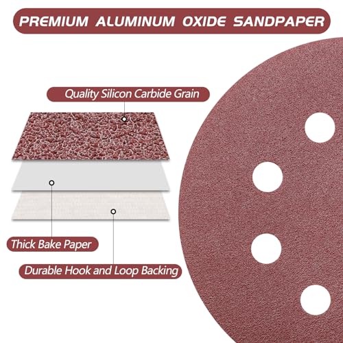 ZEHIQ 5 Inch 150 Grit Sanding Discs, 8 Hole Hook and Loop Sandpaper, 50 PCS